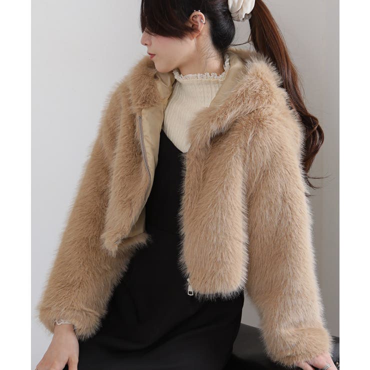 フード付き 毛足長フェイクファー ショート丈 ジップアップ ブルゾン | Pumpkin  Port | 詳細画像23 