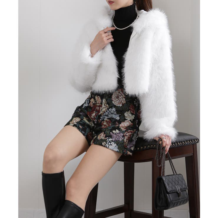 フード付き 毛足長フェイクファー ショート丈 ジップアップ ブルゾン | Pumpkin  Port | 詳細画像24 