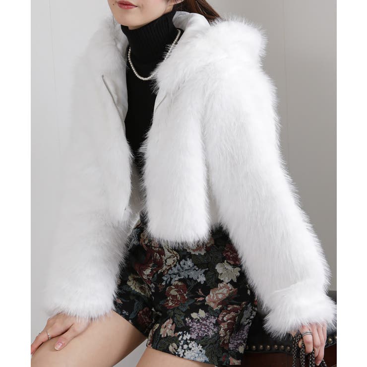 フード付き 毛足長フェイクファー ショート丈 ジップアップ ブルゾン | Pumpkin  Port | 詳細画像25 