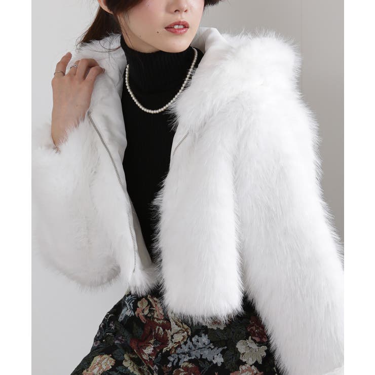 フード付き 毛足長フェイクファー ショート丈 ジップアップ ブルゾン | Pumpkin  Port | 詳細画像26 