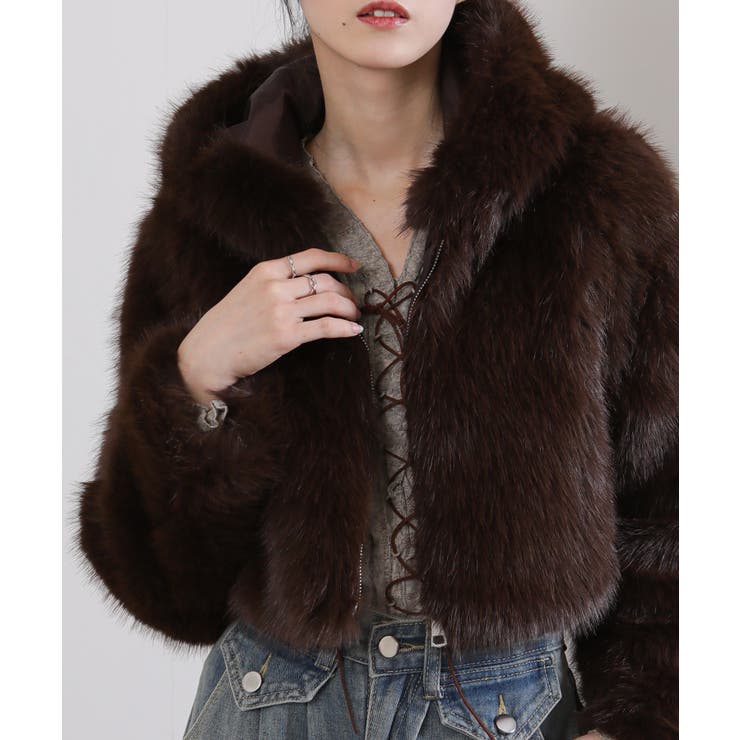 フード付き 毛足長フェイクファー ショート丈 ジップアップ ブルゾン | Pumpkin  Port | 詳細画像32 