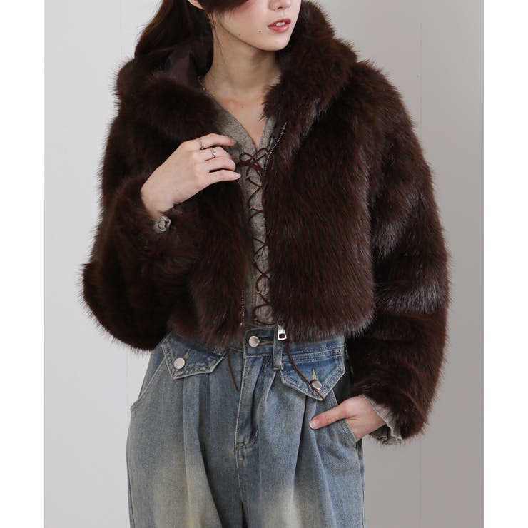 フード付き 毛足長フェイクファー ショート丈 ジップアップ ブルゾン | Pumpkin  Port | 詳細画像33 