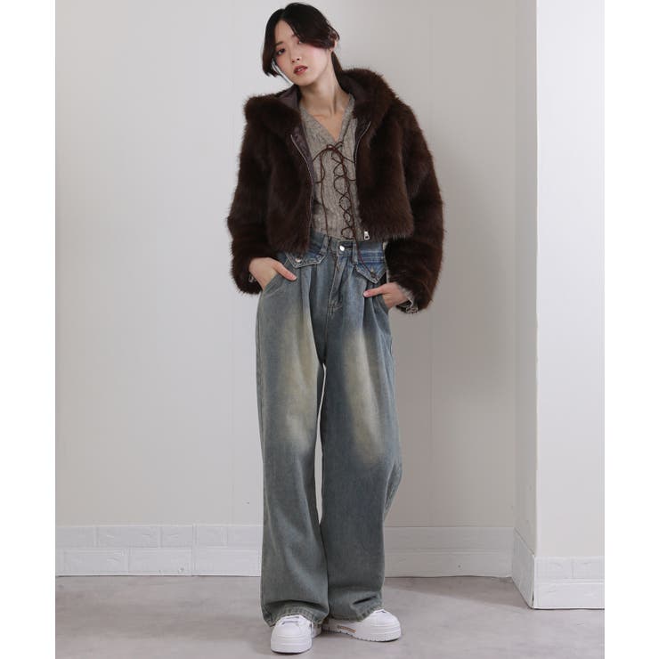 フード付き 毛足長フェイクファー ショート丈 ジップアップ ブルゾン | Pumpkin  Port | 詳細画像34 