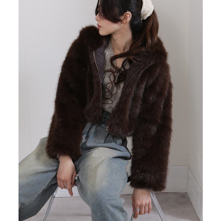 フード付き 毛足長フェイクファー ショート丈 ジップアップ ブルゾン | Pumpkin  Port | 詳細画像39 