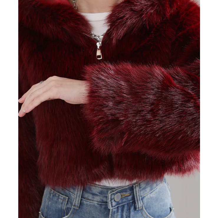 フード付き 毛足長フェイクファー ショート丈 ジップアップ ブルゾン | Pumpkin  Port | 詳細画像42 