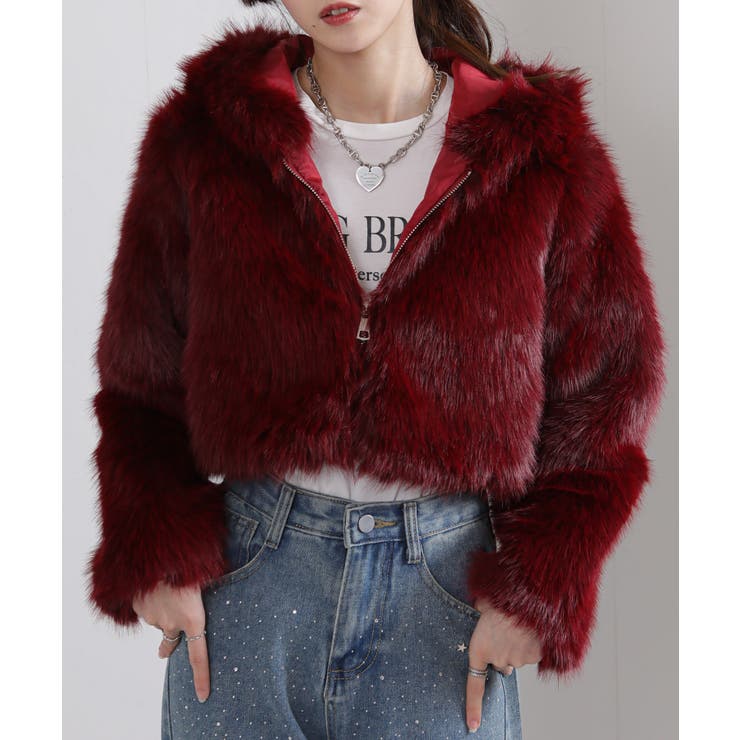 フード付き 毛足長フェイクファー ショート丈 ジップアップ ブルゾン | Pumpkin  Port | 詳細画像6 