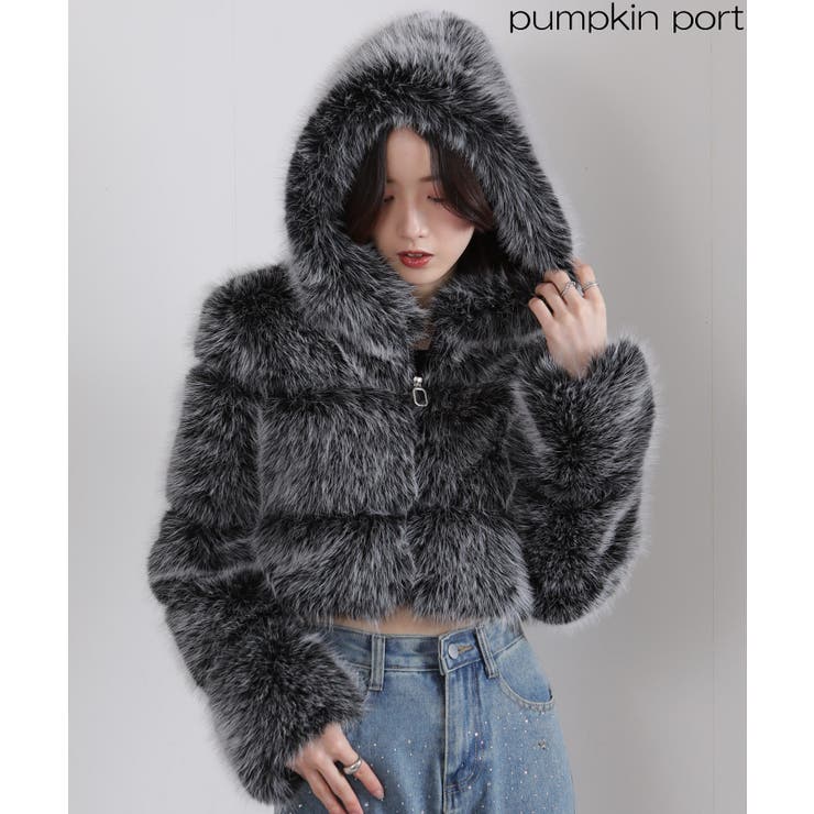 MIXカラー 毛足長 フェイクファー ジップアップ ショート丈ブルゾン | Pumpkin  Port | 詳細画像1 