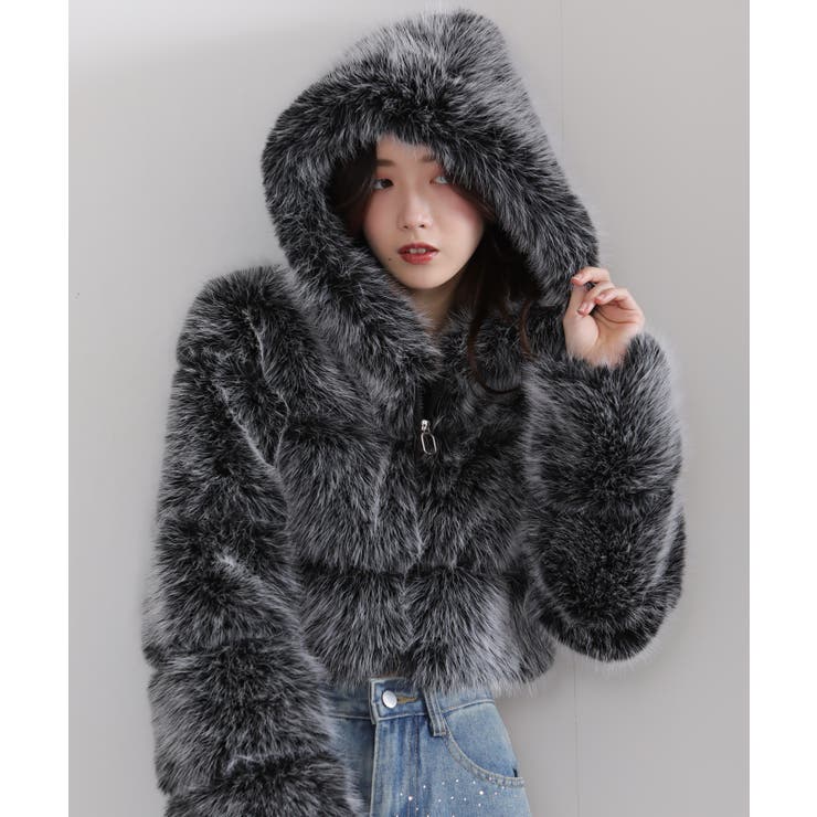 MIXカラー 毛足長 フェイクファー ジップアップ ショート丈ブルゾン | Pumpkin  Port | 詳細画像10 