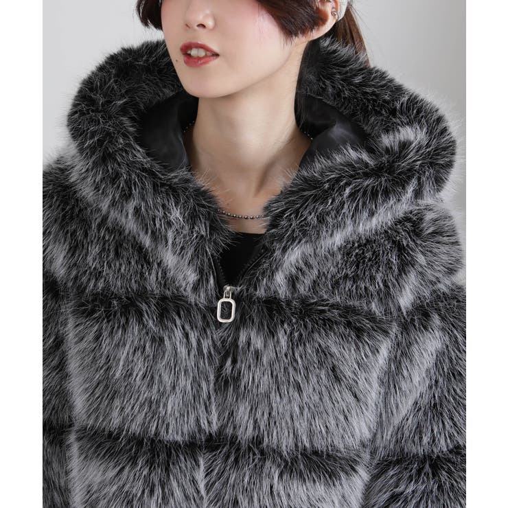 MIXカラー 毛足長 フェイクファー ジップアップ ショート丈ブルゾン | Pumpkin  Port | 詳細画像11 