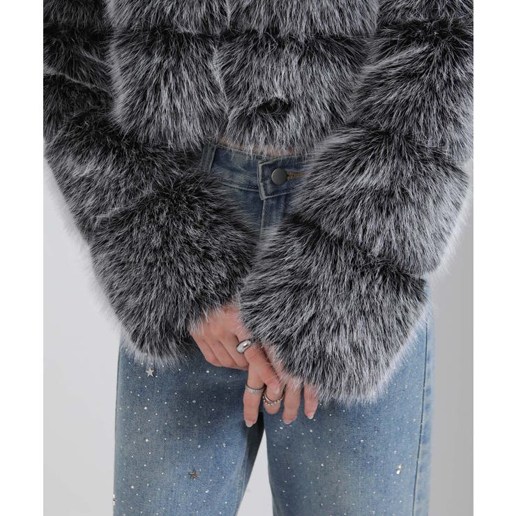 MIXカラー 毛足長 フェイクファー ジップアップ ショート丈ブルゾン | Pumpkin  Port | 詳細画像12 