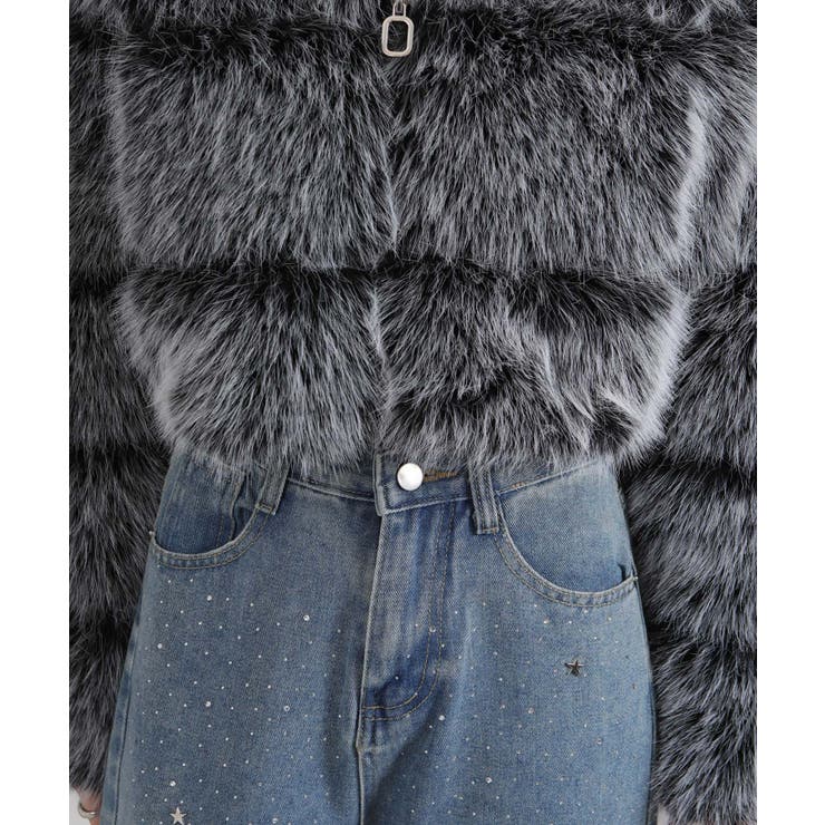 MIXカラー 毛足長 フェイクファー ジップアップ ショート丈ブルゾン | Pumpkin  Port | 詳細画像13 