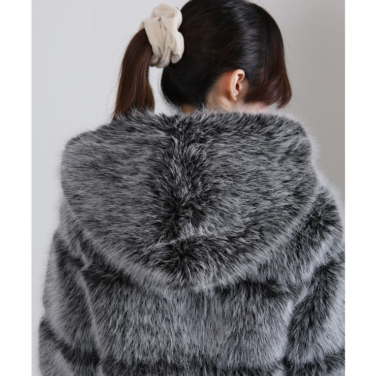 MIXカラー 毛足長 フェイクファー ジップアップ ショート丈ブルゾン | Pumpkin  Port | 詳細画像14 