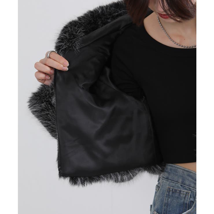 MIXカラー 毛足長 フェイクファー ジップアップ ショート丈ブルゾン | Pumpkin  Port | 詳細画像16 