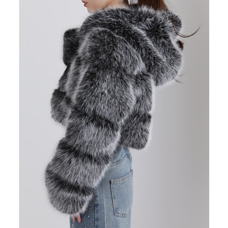 MIXカラー 毛足長 フェイクファー ジップアップ ショート丈ブルゾン | Pumpkin  Port | 詳細画像5 