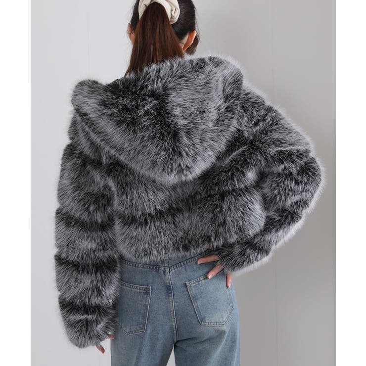 MIXカラー 毛足長 フェイクファー ジップアップ ショート丈ブルゾン | Pumpkin  Port | 詳細画像7 