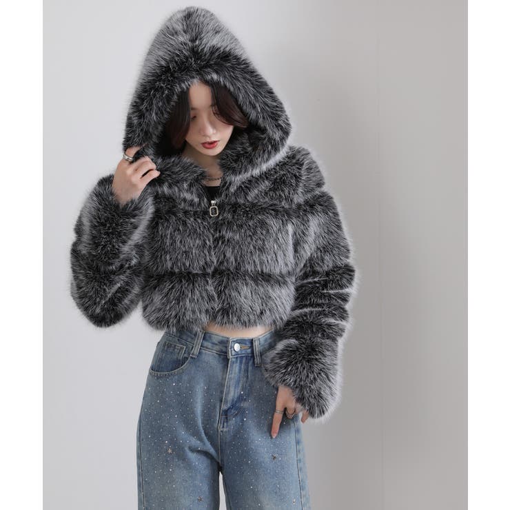 MIXカラー 毛足長 フェイクファー ジップアップ ショート丈ブルゾン | Pumpkin  Port | 詳細画像8 