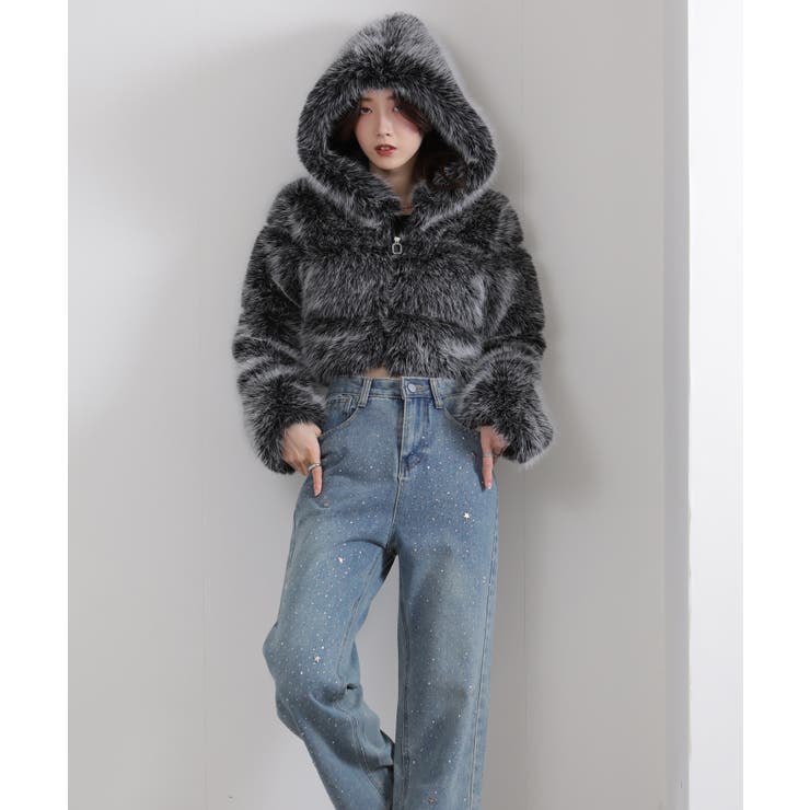 MIXカラー 毛足長 フェイクファー ジップアップ ショート丈ブルゾン | Pumpkin  Port | 詳細画像9 