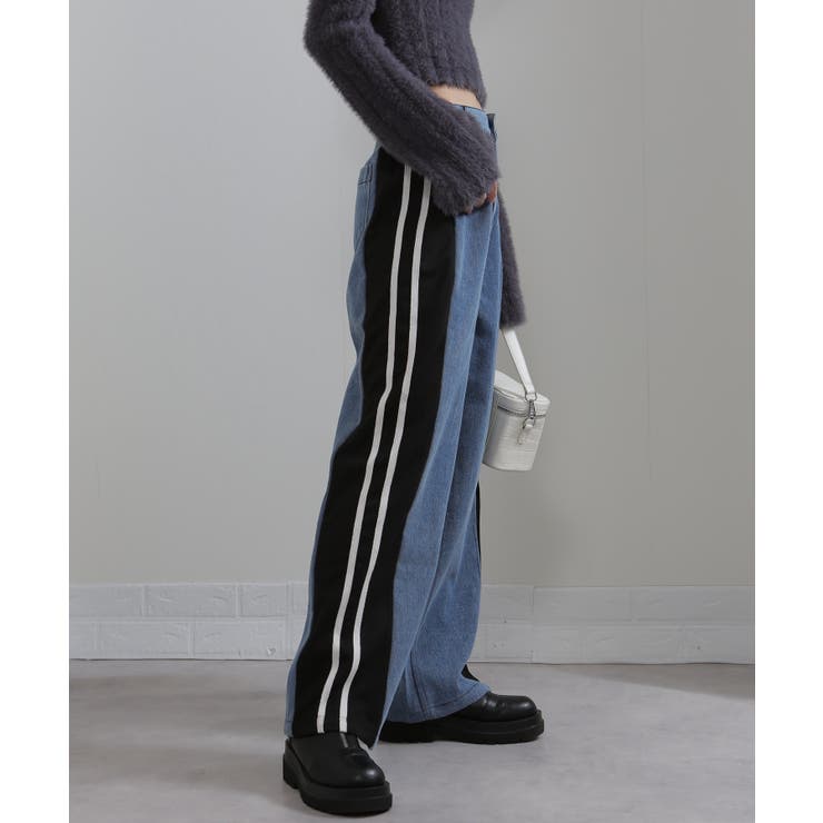 サイド ライン切替 デニムワイド イージーパンツ | Pumpkin  Port | 詳細画像2 