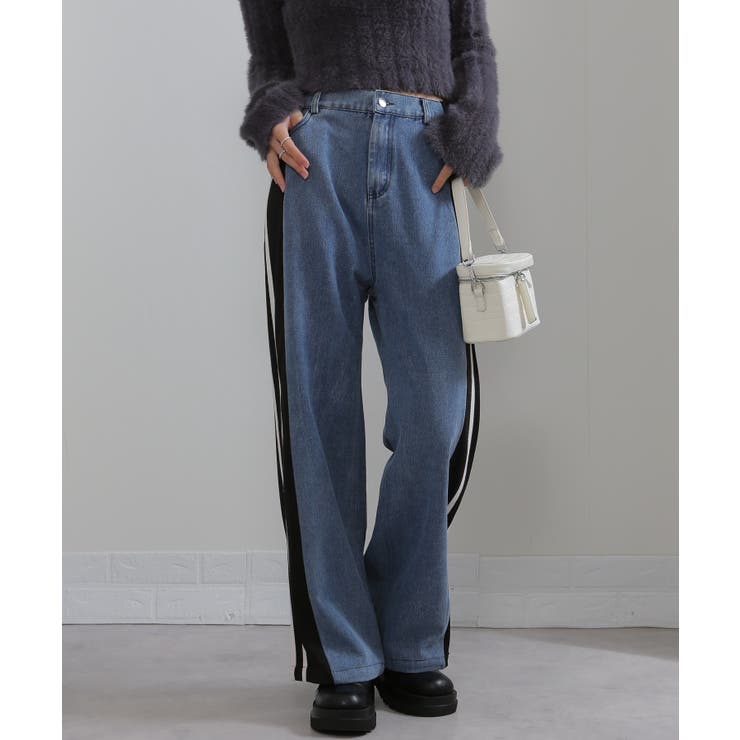 サイド ライン切替 デニムワイド イージーパンツ | Pumpkin  Port | 詳細画像7 