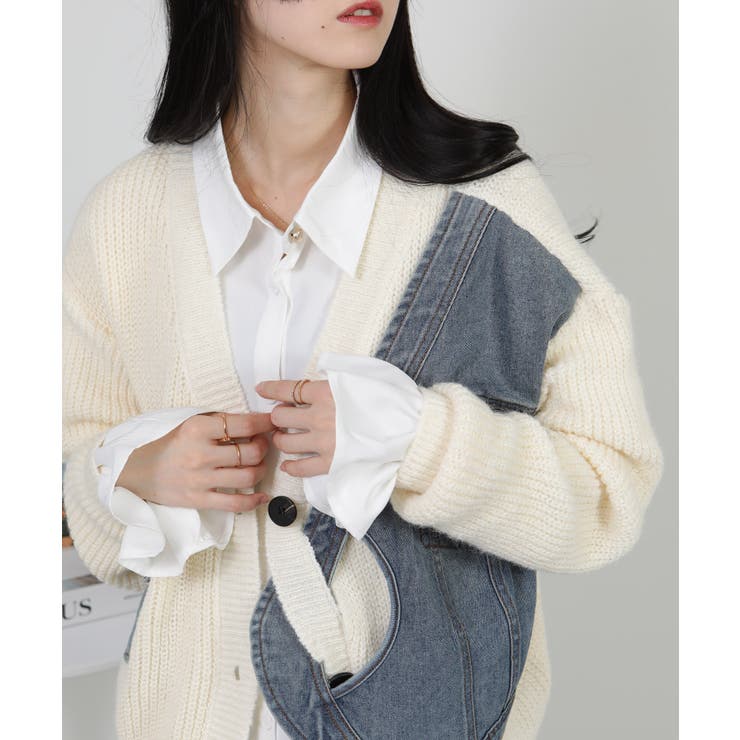 Gジャン切替 BIGサイズ Vネック ニット カーディガントップス | Pumpkin  Port | 詳細画像18 