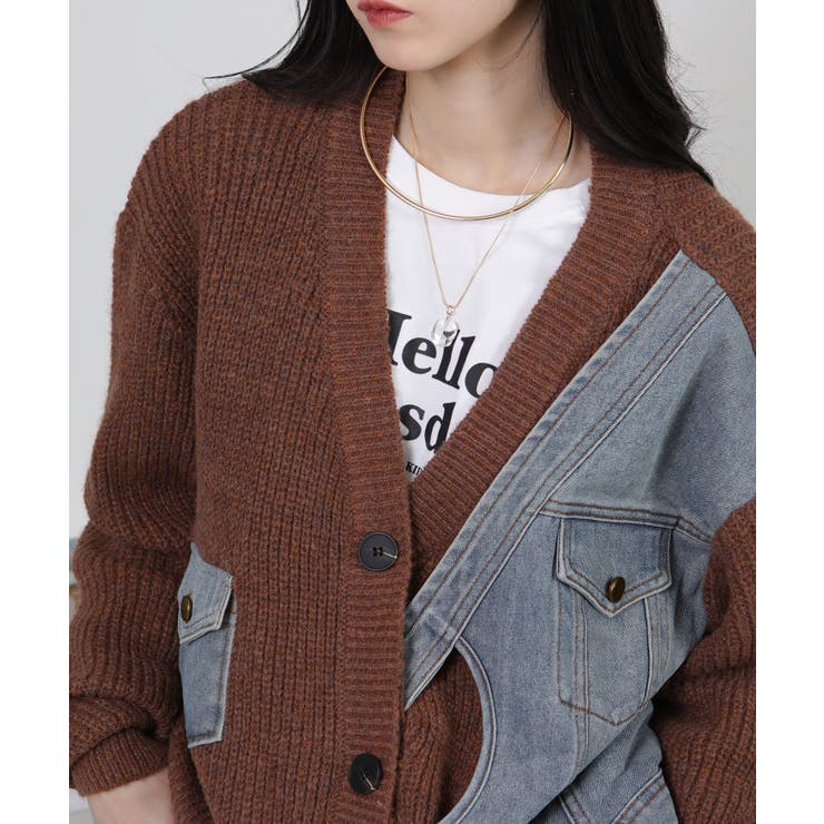 Gジャン切替 BIGサイズ Vネック ニット カーディガントップス | Pumpkin  Port | 詳細画像2 