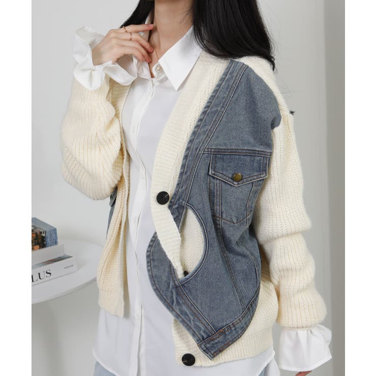 Gジャン切替 BIGサイズ Vネック ニット カーディガントップス | Pumpkin  Port | 詳細画像21 