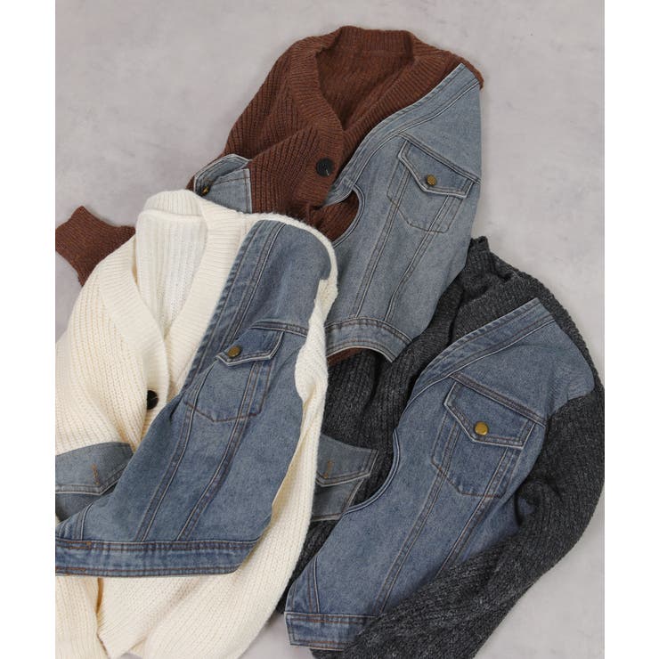 Gジャン切替 BIGサイズ Vネック ニット カーディガントップス | Pumpkin  Port | 詳細画像24 