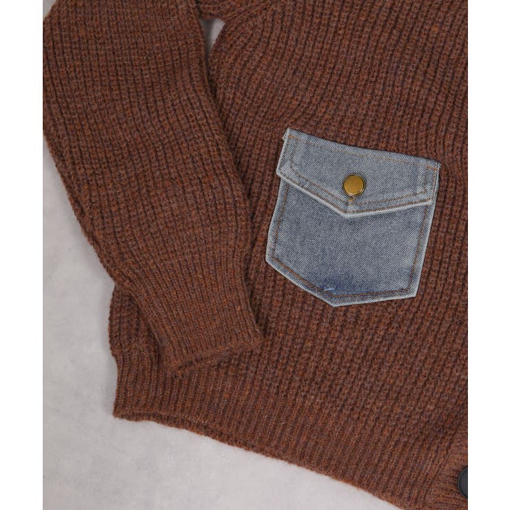 Gジャン切替 BIGサイズ Vネック ニット カーディガントップス | Pumpkin  Port | 詳細画像25 