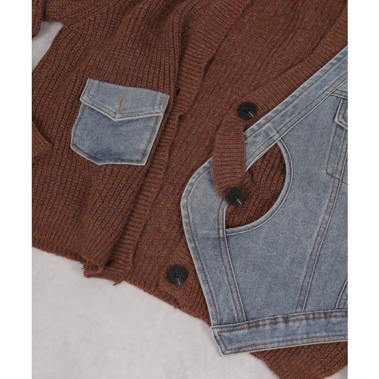 Gジャン切替 BIGサイズ Vネック ニット カーディガントップス | Pumpkin  Port | 詳細画像27 