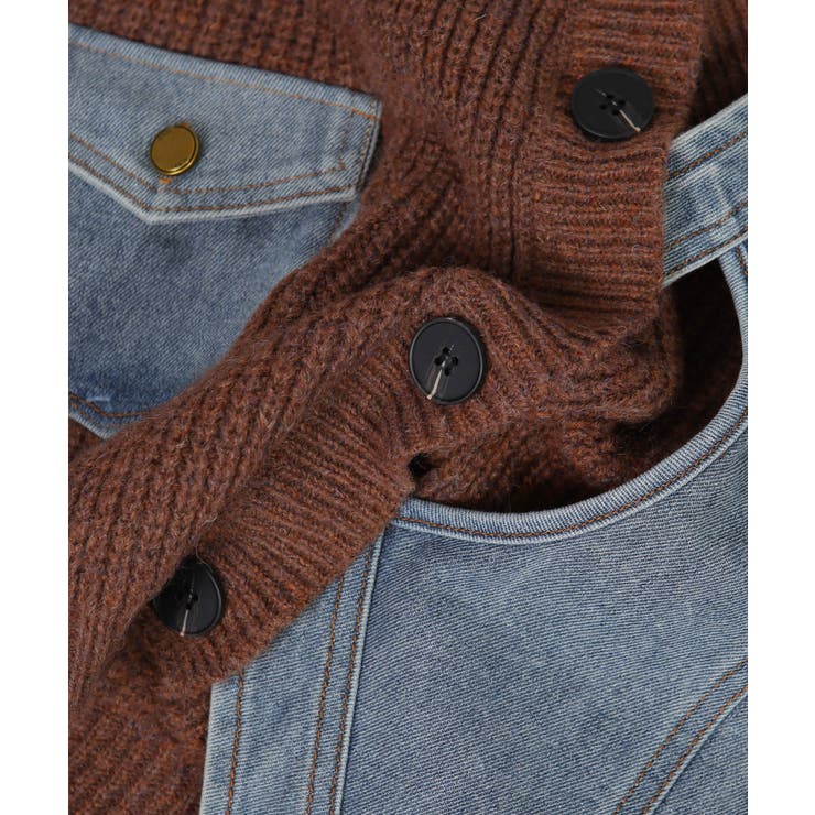 Gジャン切替 BIGサイズ Vネック ニット カーディガントップス | Pumpkin  Port | 詳細画像28 