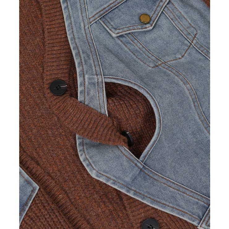 Gジャン切替 BIGサイズ Vネック ニット カーディガントップス | Pumpkin  Port | 詳細画像29 