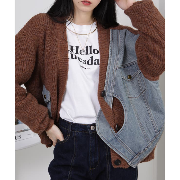 Gジャン切替 BIGサイズ Vネック ニット カーディガントップス | Pumpkin  Port | 詳細画像9 