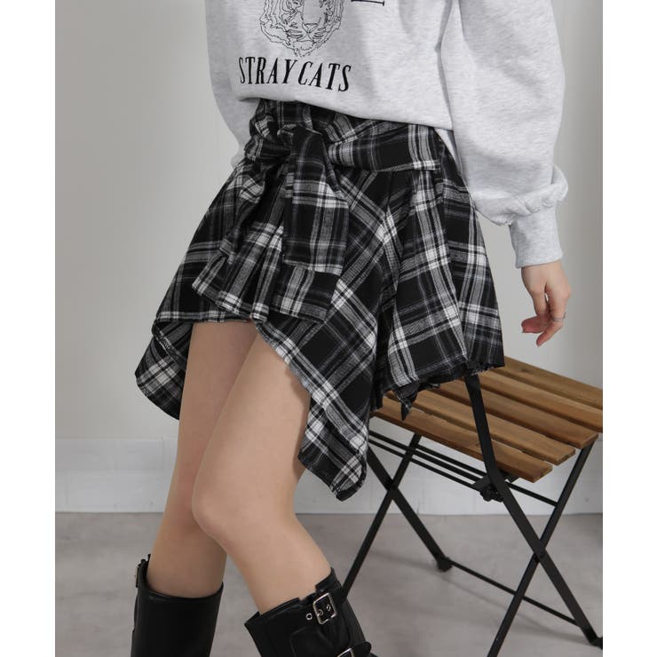 フェイクレイヤード シャツデザイン チェック柄ミニスカート（インパン付） | Pumpkin  Port | 詳細画像13 