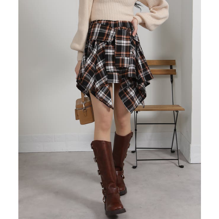 フェイクレイヤード シャツデザイン チェック柄ミニスカート（インパン付） | Pumpkin  Port | 詳細画像16 