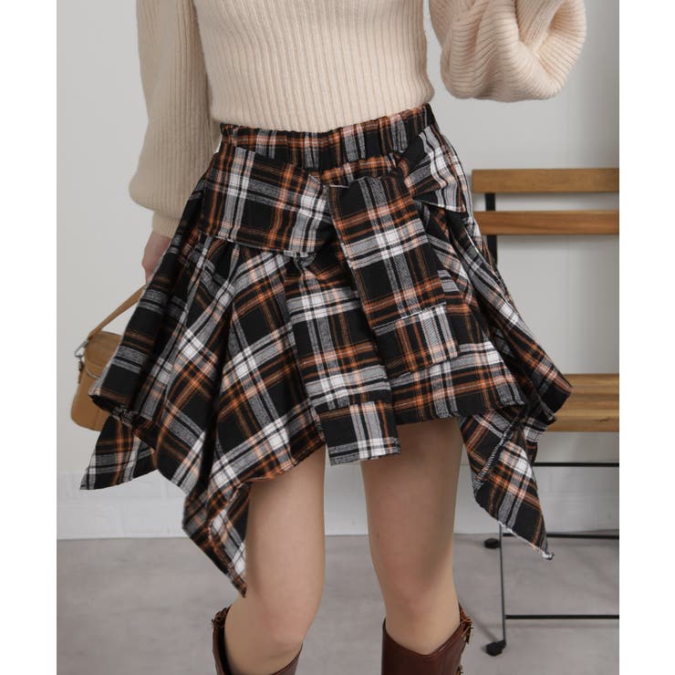 フェイクレイヤード シャツデザイン チェック柄ミニスカート（インパン付） | Pumpkin  Port | 詳細画像17 