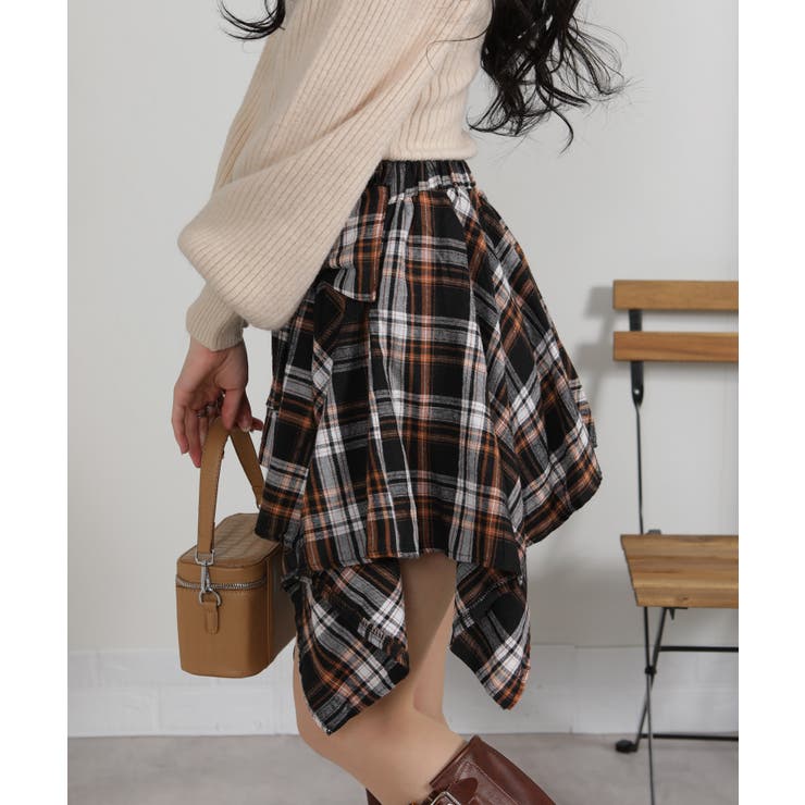 フェイクレイヤード シャツデザイン チェック柄ミニスカート（インパン付） | Pumpkin  Port | 詳細画像18 