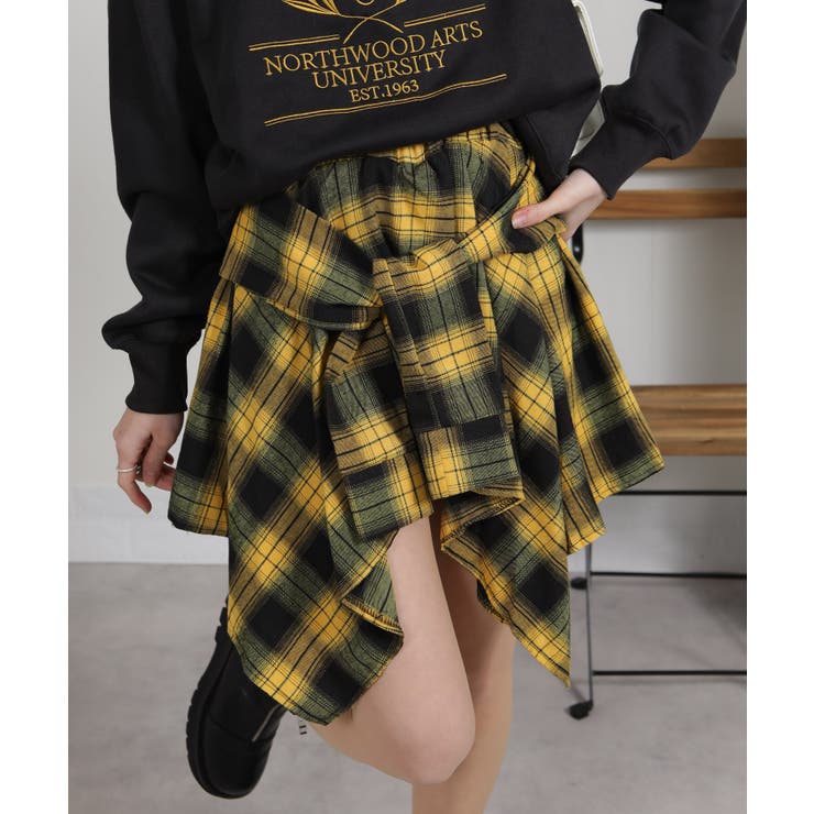 フェイクレイヤード シャツデザイン チェック柄ミニスカート（インパン付） | Pumpkin  Port | 詳細画像2 