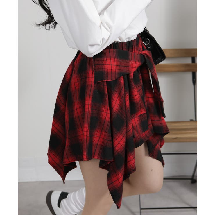 フェイクレイヤード シャツデザイン チェック柄ミニスカート（インパン付） | Pumpkin  Port | 詳細画像23 