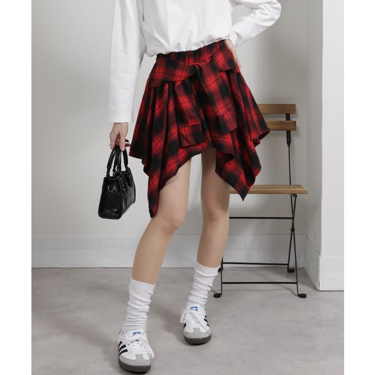 フェイクレイヤード シャツデザイン チェック柄ミニスカート（インパン付） | Pumpkin  Port | 詳細画像24 