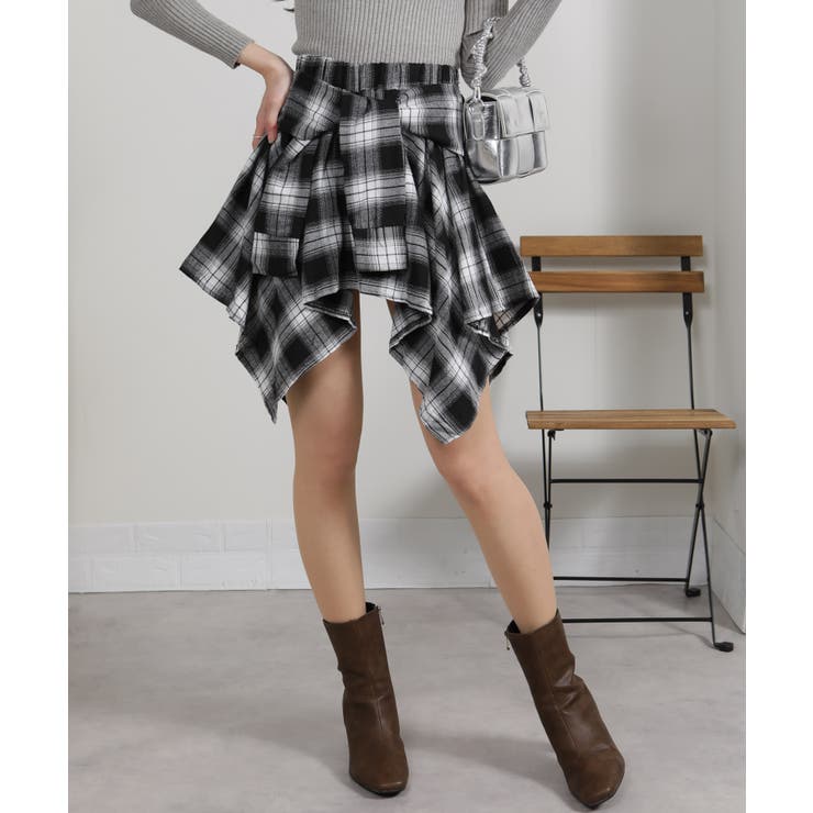 フェイクレイヤード シャツデザイン チェック柄ミニスカート（インパン付） | Pumpkin  Port | 詳細画像28 