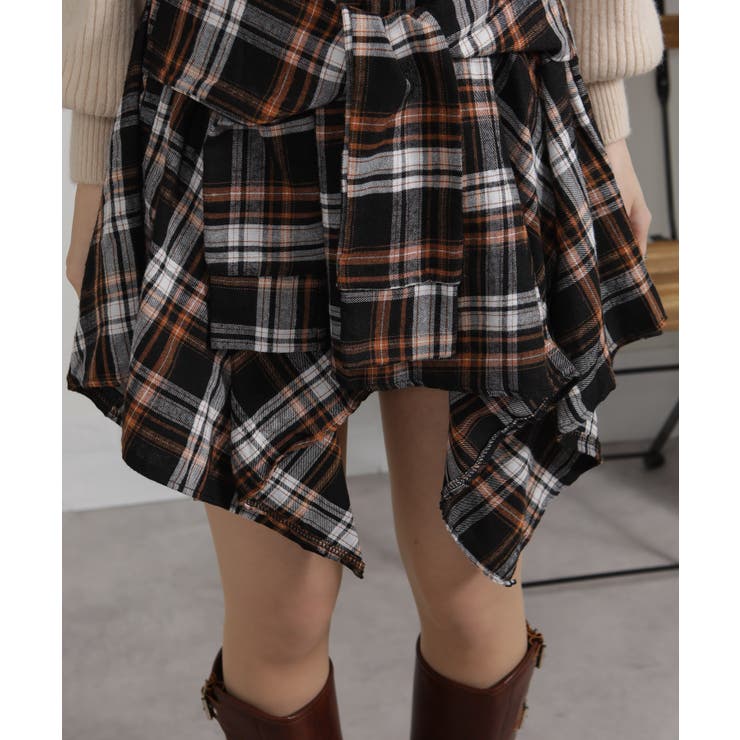 フェイクレイヤード シャツデザイン チェック柄ミニスカート（インパン付） | Pumpkin  Port | 詳細画像35 