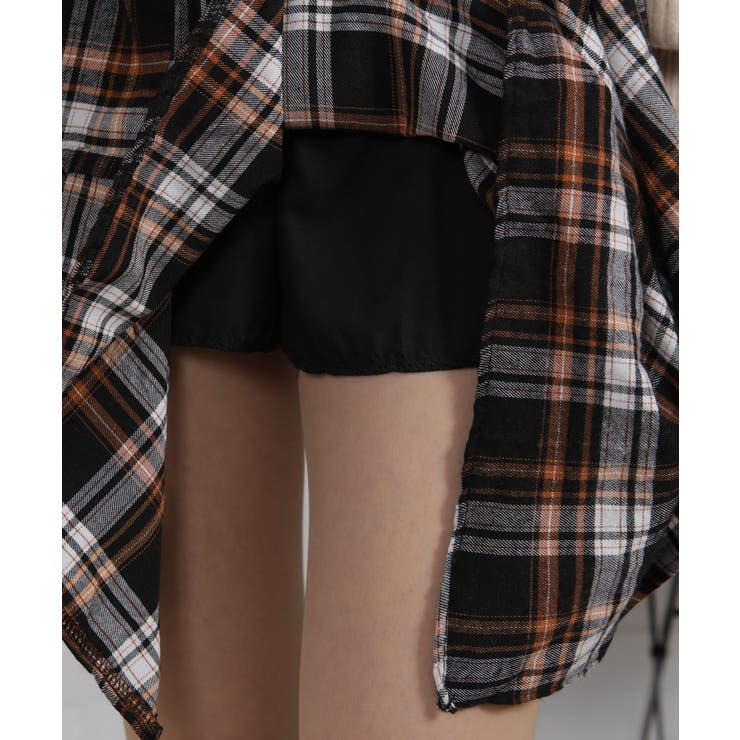 フェイクレイヤード シャツデザイン チェック柄ミニスカート（インパン付） | Pumpkin  Port | 詳細画像36 