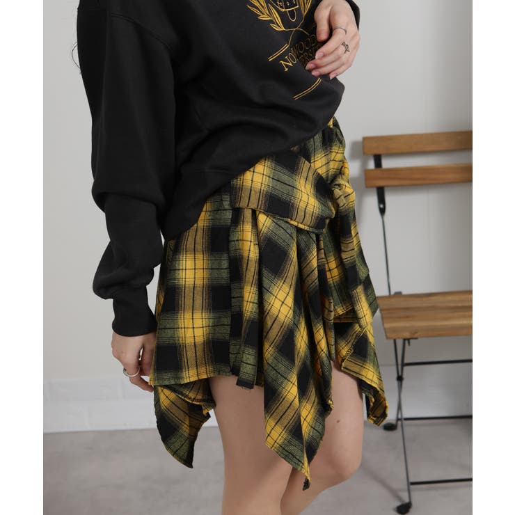 フェイクレイヤード シャツデザイン チェック柄ミニスカート（インパン付） | Pumpkin  Port | 詳細画像6 