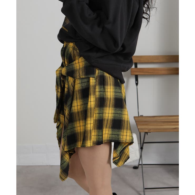 フェイクレイヤード シャツデザイン チェック柄ミニスカート（インパン付） | Pumpkin  Port | 詳細画像8 