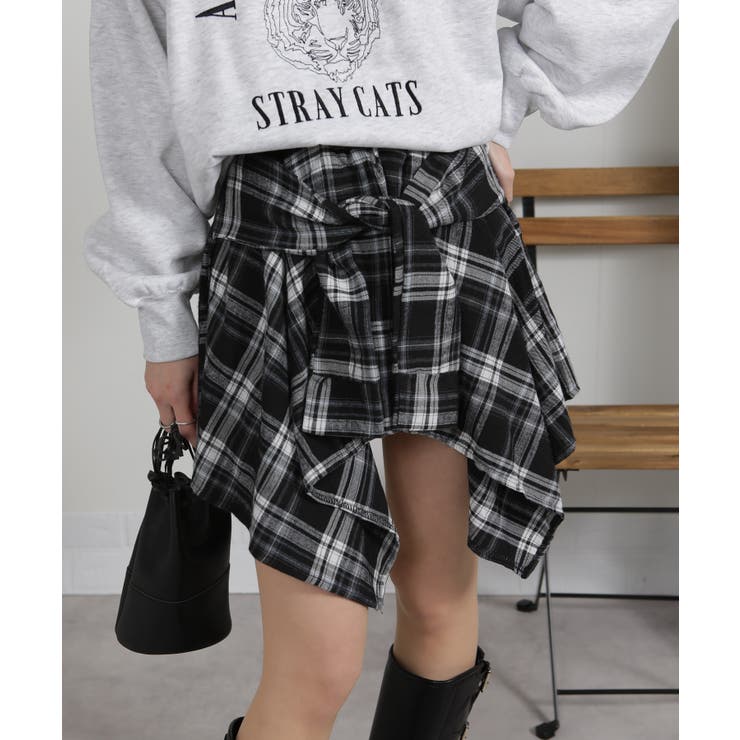 フェイクレイヤード シャツデザイン チェック柄ミニスカート（インパン付） | Pumpkin  Port | 詳細画像9 