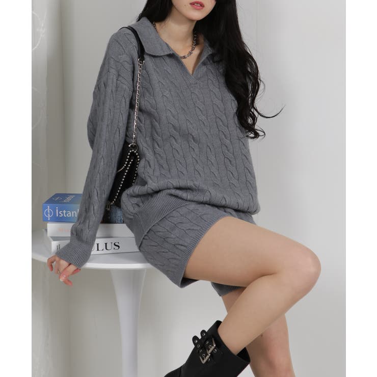 2点上下セット ケーブルニットトップス+ショートパンツ | Pumpkin  Port | 詳細画像16 