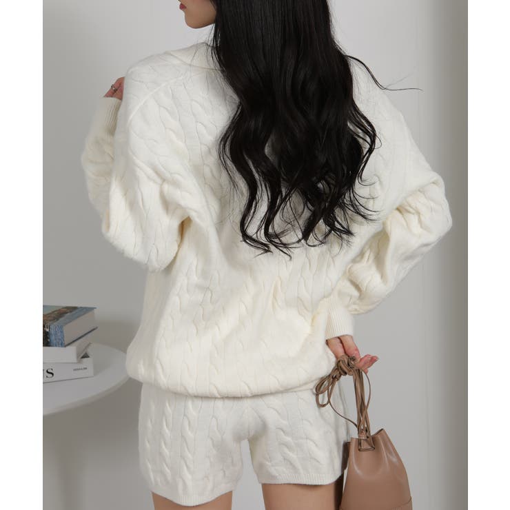 2点上下セット ケーブルニットトップス+ショートパンツ | Pumpkin  Port | 詳細画像8 