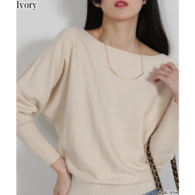 アイボリー | ボートネック ドルマンスリーブニットソートップス | Pumpkin  Port