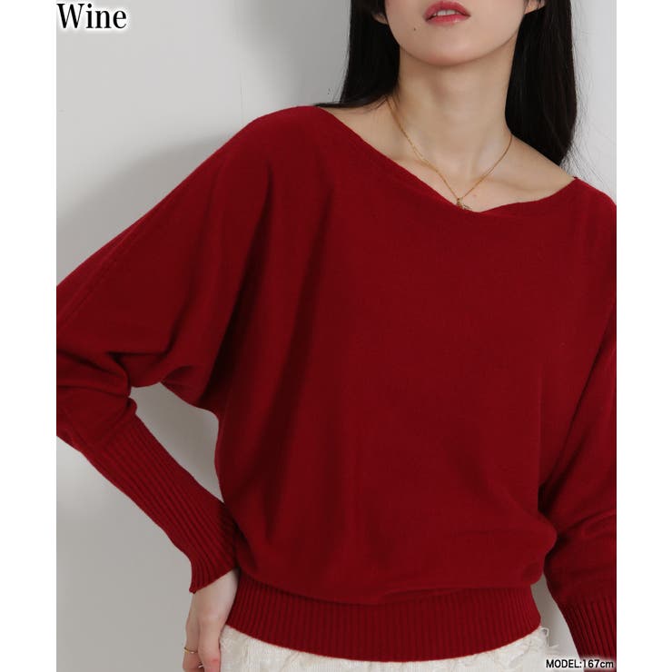ワインレッド | ボートネック ドルマンスリーブニットソートップス | Pumpkin  Port