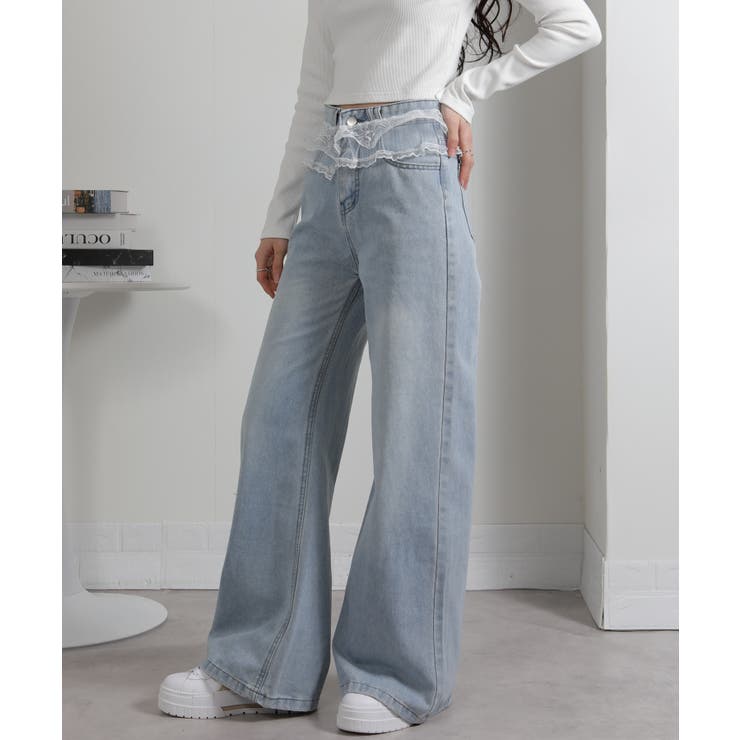 ウエストWレース デニムフレアワイドパンツ | Pumpkin  Port | 詳細画像6 